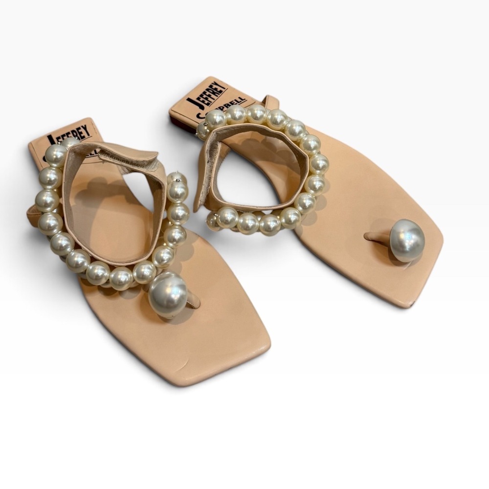 Jeffrey Campbell Gaze Nude Leather Pearl Square Toe Thong Sandals Womens 8.5
